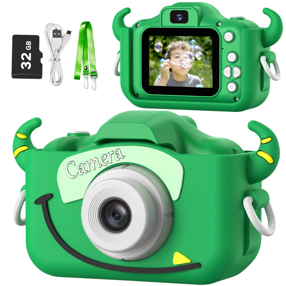 Goopow kids camera with soft cartoon cover for kid-friendly play.