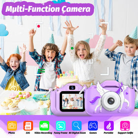 Goopow Kids Selfie Camera back view in purple shows compact, portable design.