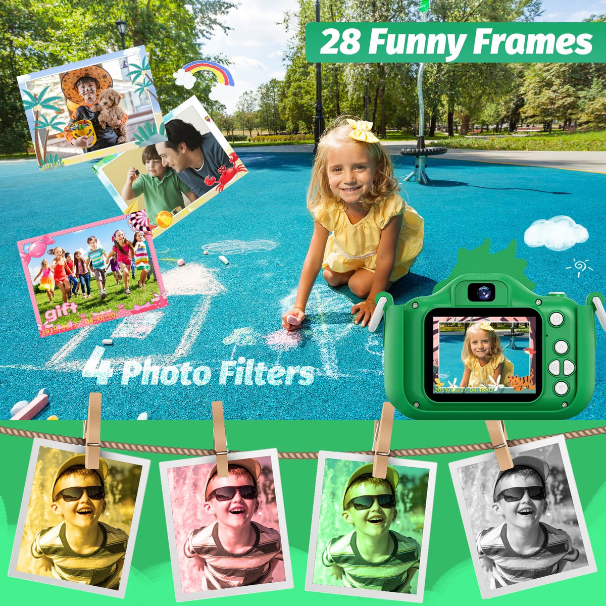 Goopow Kids Selfie Camera dinosaur-inspired soft cover for gentle handling