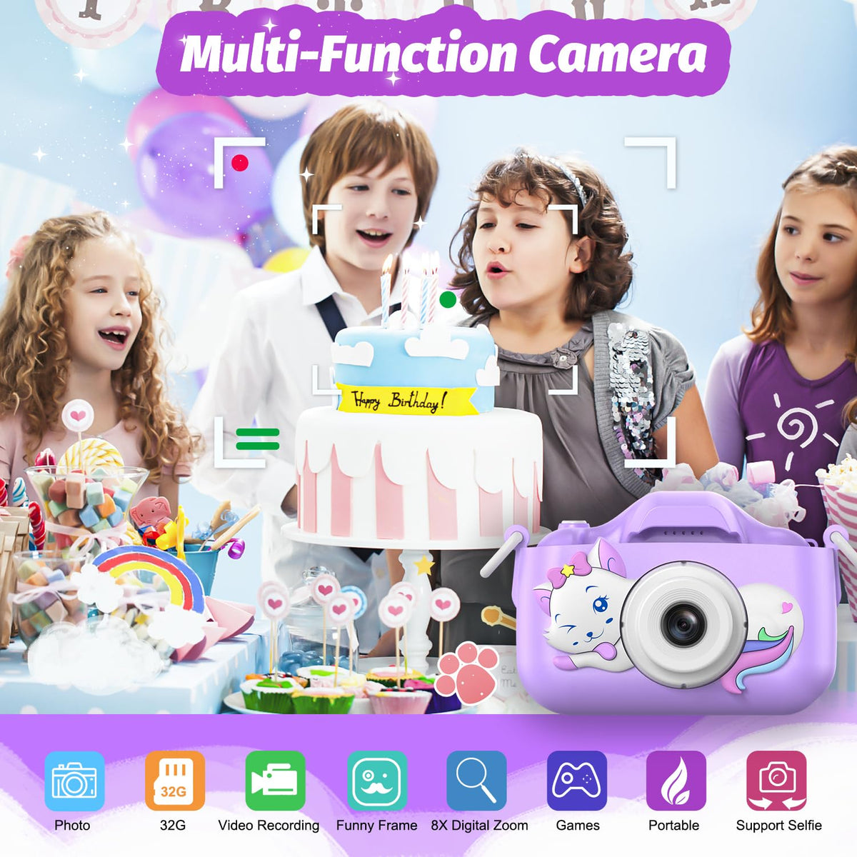 Goopow Kids Selfie Camera dual lenses for creative photo moments.