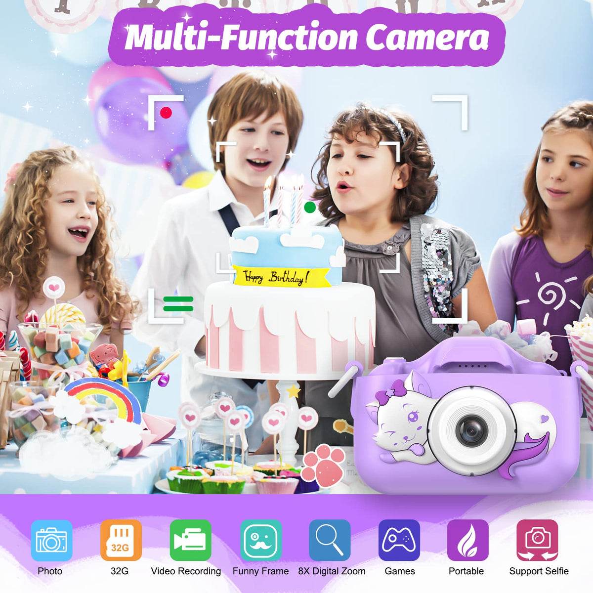 Goopow Kids Selfie Camera front view with dual lenses for selfies
