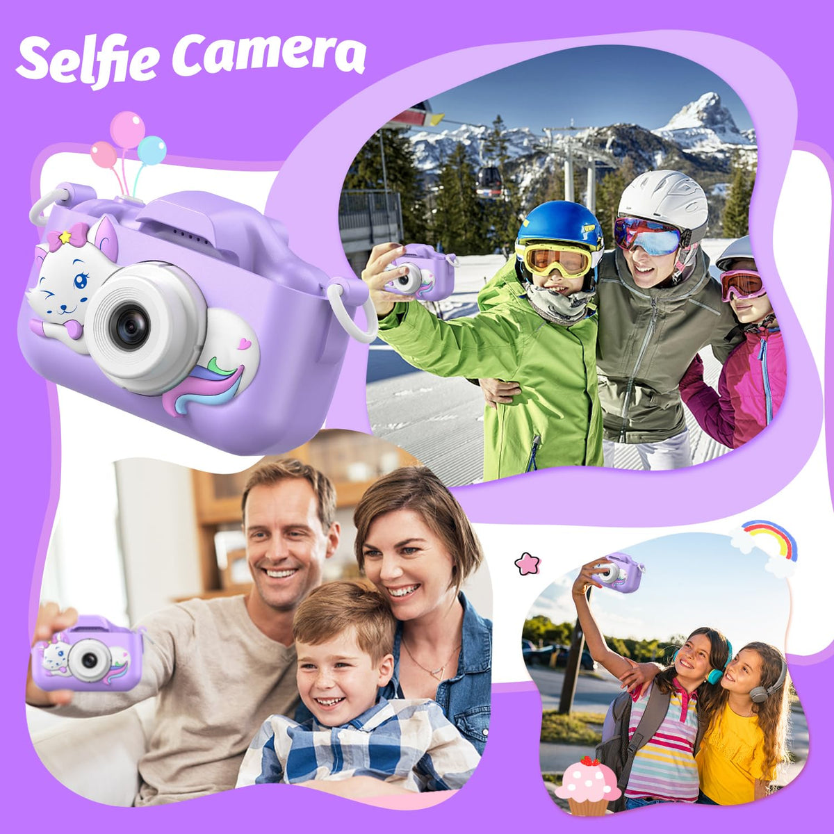 Goopow Kids Selfie Camera shockproof shell protects during outdoor play.