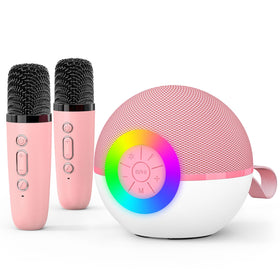 Goopow pink mini karaoke machine with two mics for kids and families