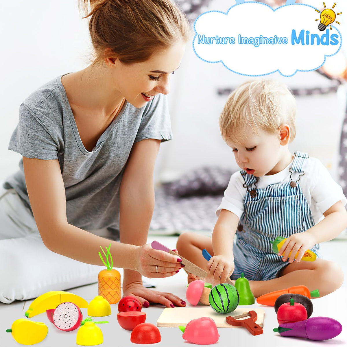 GOPLACS wooden play food banana supports fine motor skills and interactive kitchen role-play.