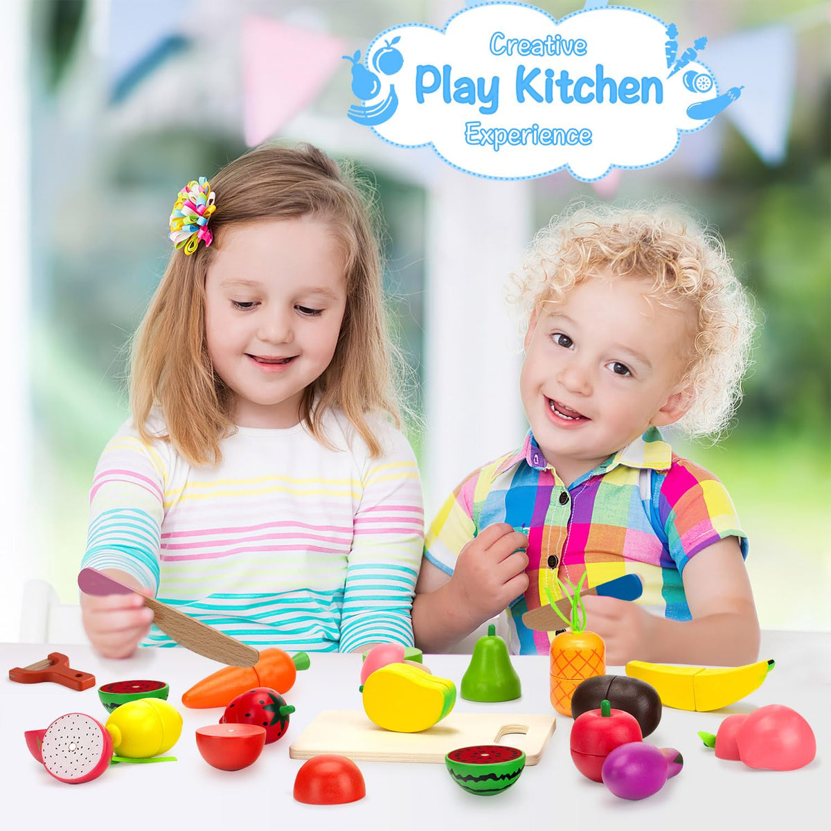 GOPLACS wooden play food watermelon offers bright realism and social play opportunities.