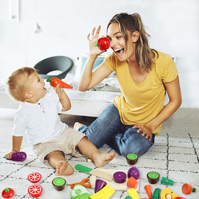 GOPLACS wooden storage box keeps play food organized and portable.