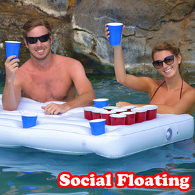 GoPong Barge center cooler keeps drinks cold during games.