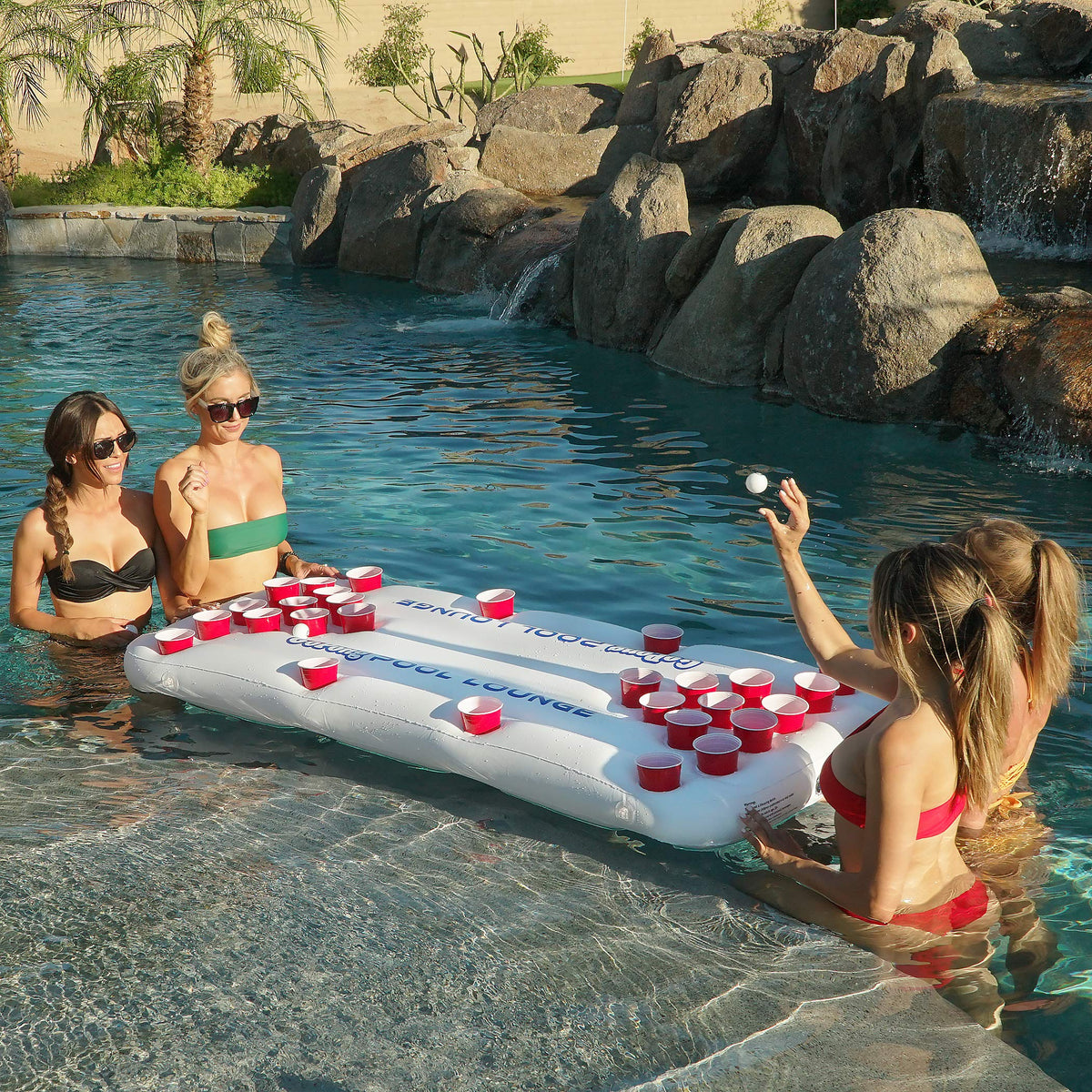GoPong Pool Lounge side cup holders enable social floating between rounds
