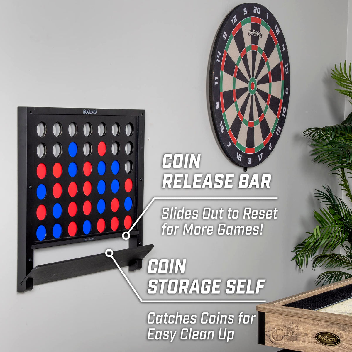 GoSports premium wood construction in black complements modern decor.