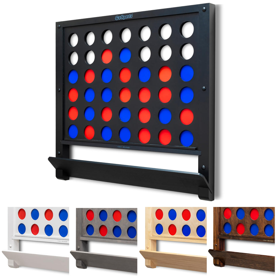 GoSports wall-mounted giant four-in-a-row board, space-saving home entertainment.