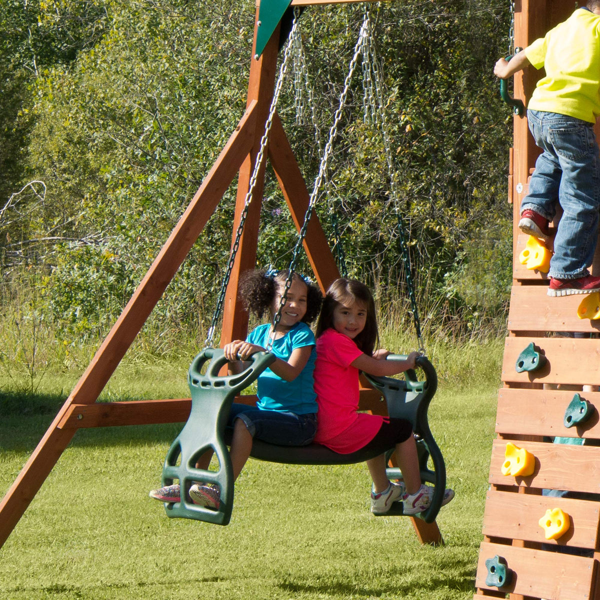 Gorilla Playsets double-foot-rests and handles for added safety in green