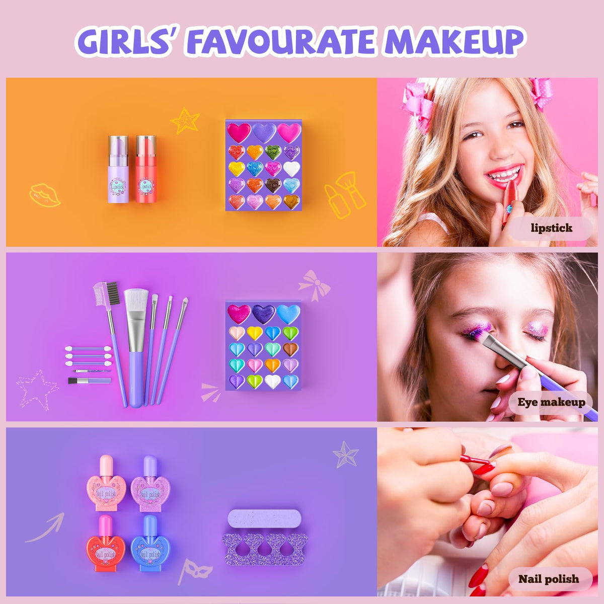 GORISPI lipsticks and gloss for safe, gentle color options during play makeup sessions.