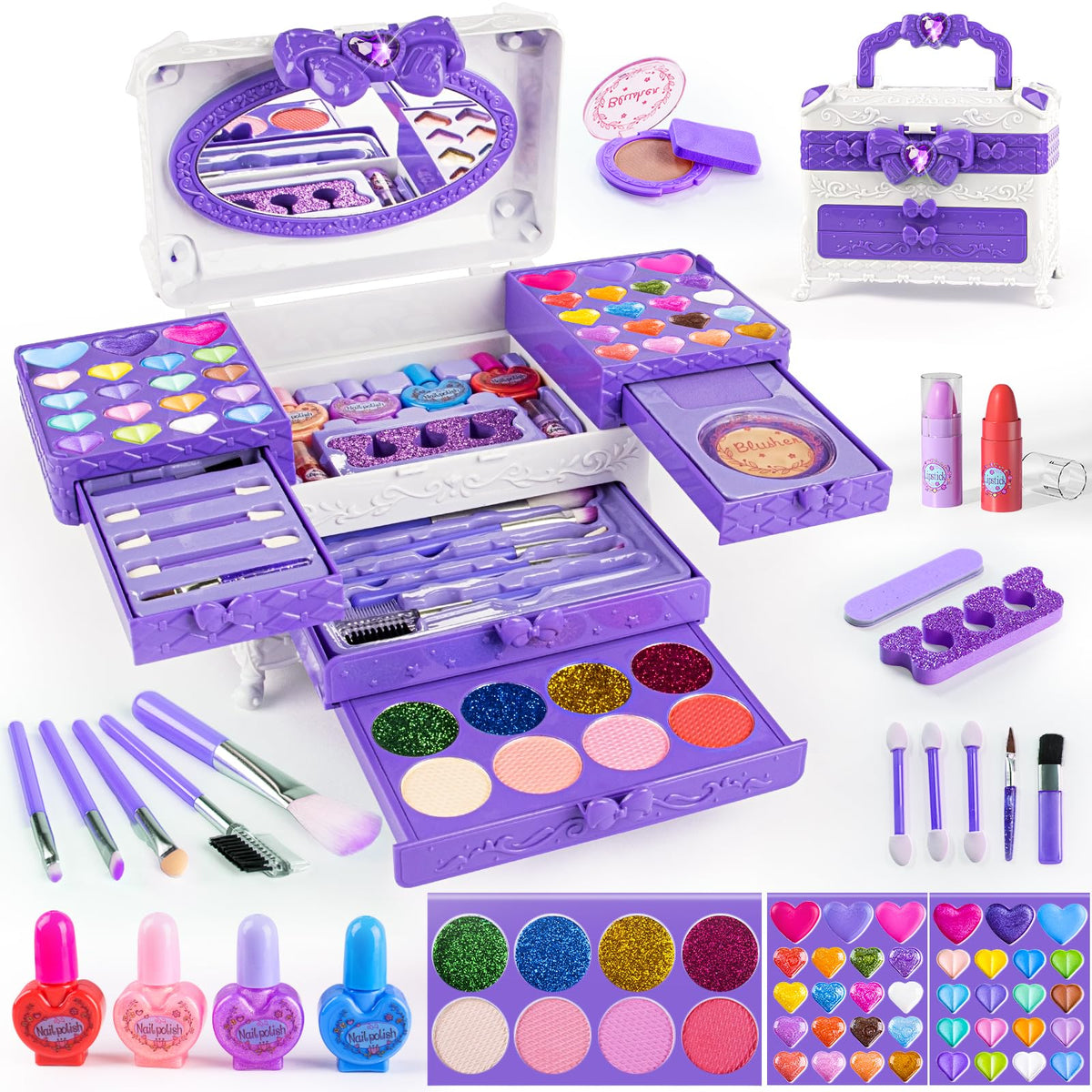 GORISPI 66-piece makeup set with mirror for imaginative pretend play and easy cleanup.
