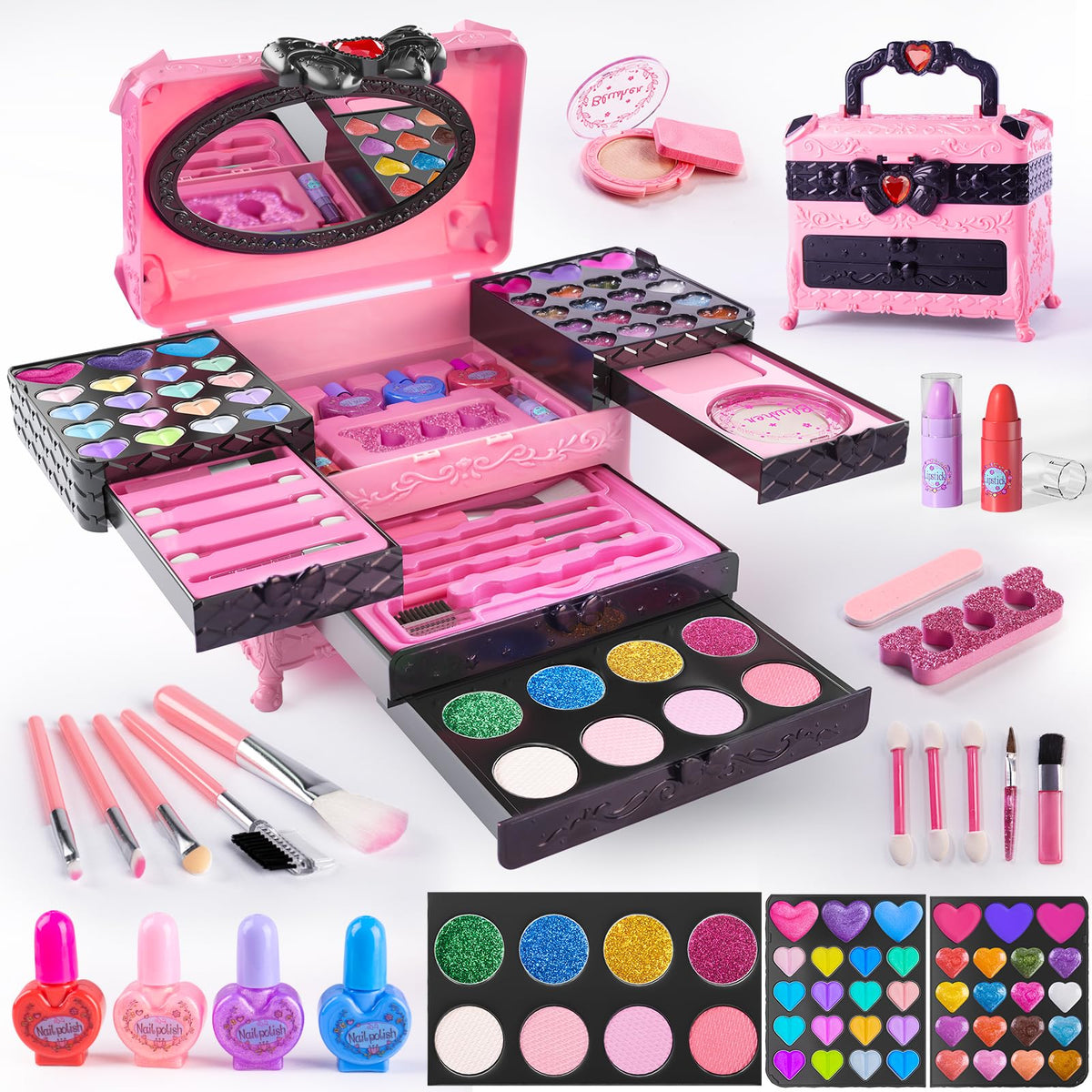 GORISPI pink-black packaging makeup set for on-the-go pretend play.