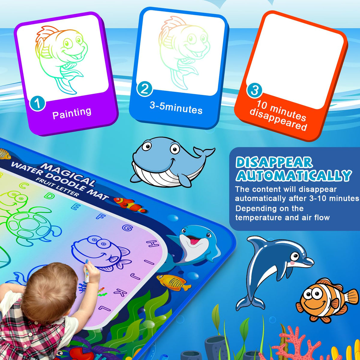 Gorispi Water Doodle Mat folds compactly into a waterproof storage bag.