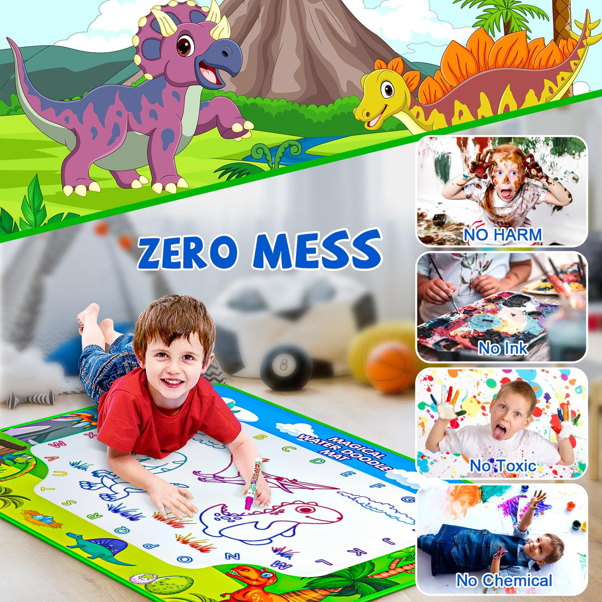 Gorispi Water Doodle Mat includes a magic water pen for reusable doodling.