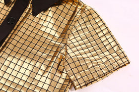 Gorkonpy 70s disco brown wig close-up enhances playful transformation.