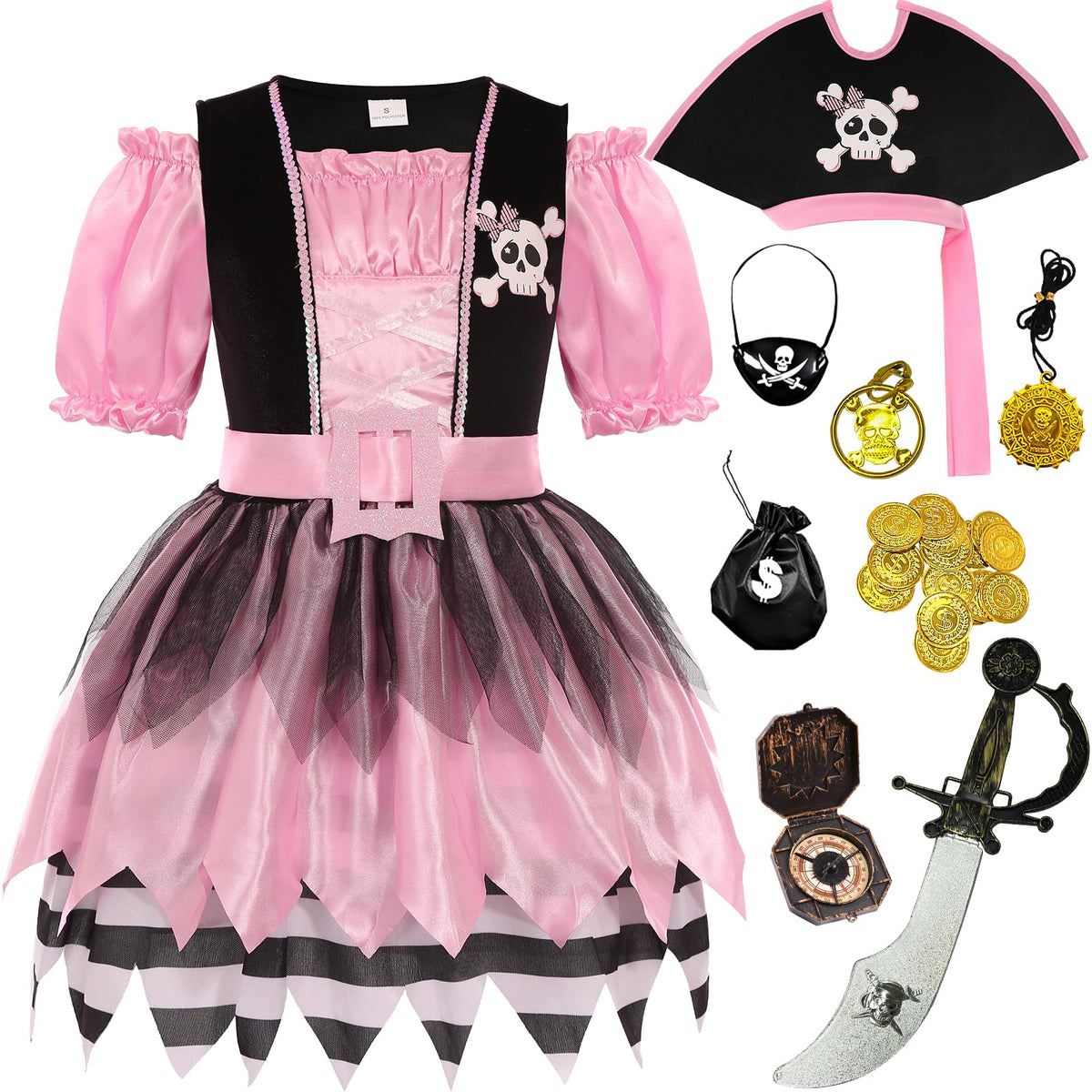 Gorkonpy pirate dress pink for imaginative play and dress-up fun