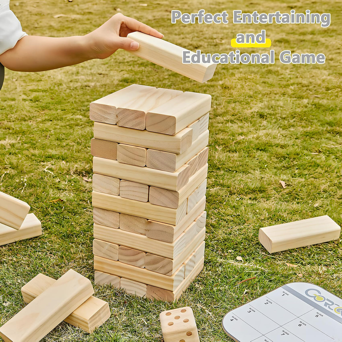 Non-toxic, durable wood by GOROCK showcased in block construction.