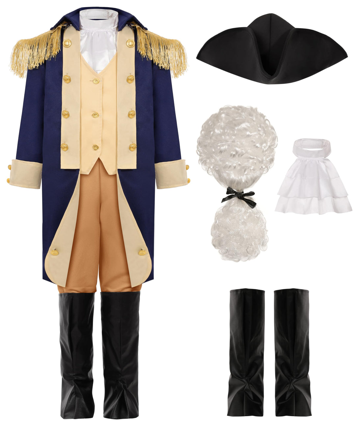 Gortykor Kids George Washington costume with attached vest offers period-accurate silhouette for events.