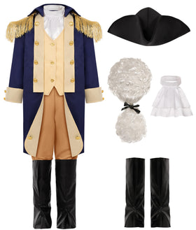 Gortykor Kids George Washington costume with attached vest offers period-accurate silhouette for events.