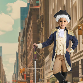 Gortykor Kids George Washington costume includes boot covers for a finished colonial look.