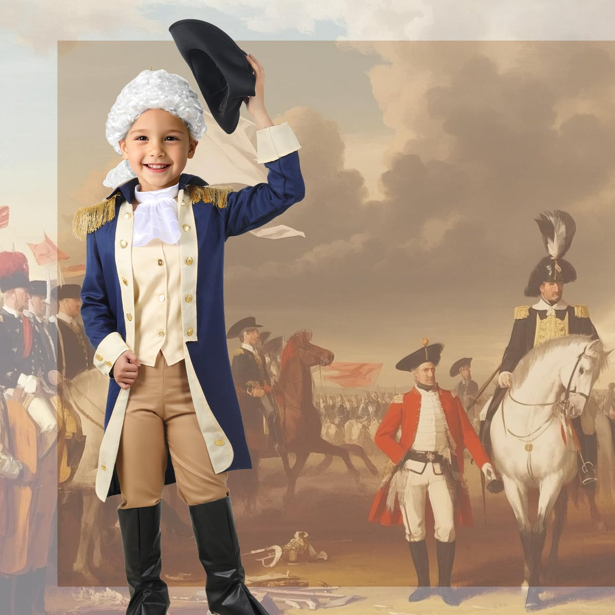 Gortykor Kids George Washington costume is available in four sizes to fit growing kids.
