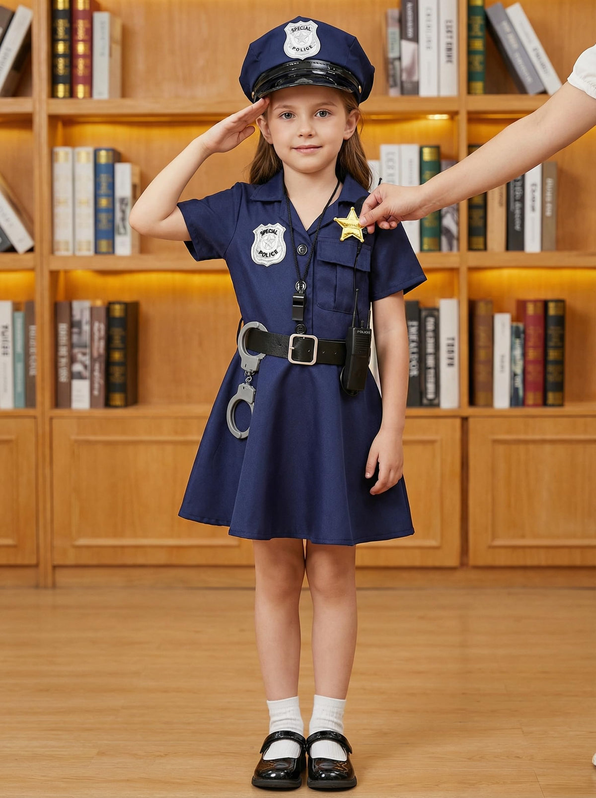 Gortykor police officer cap completes the uniform for pretend patrols.