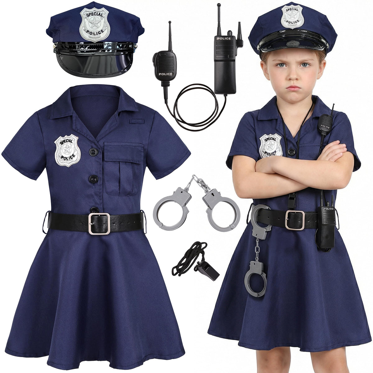 Gortykor police officer dress with badge and embroidery for an authentic look.