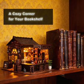 Gosikee Book Nook Kit LED lights add warm glow to the scene