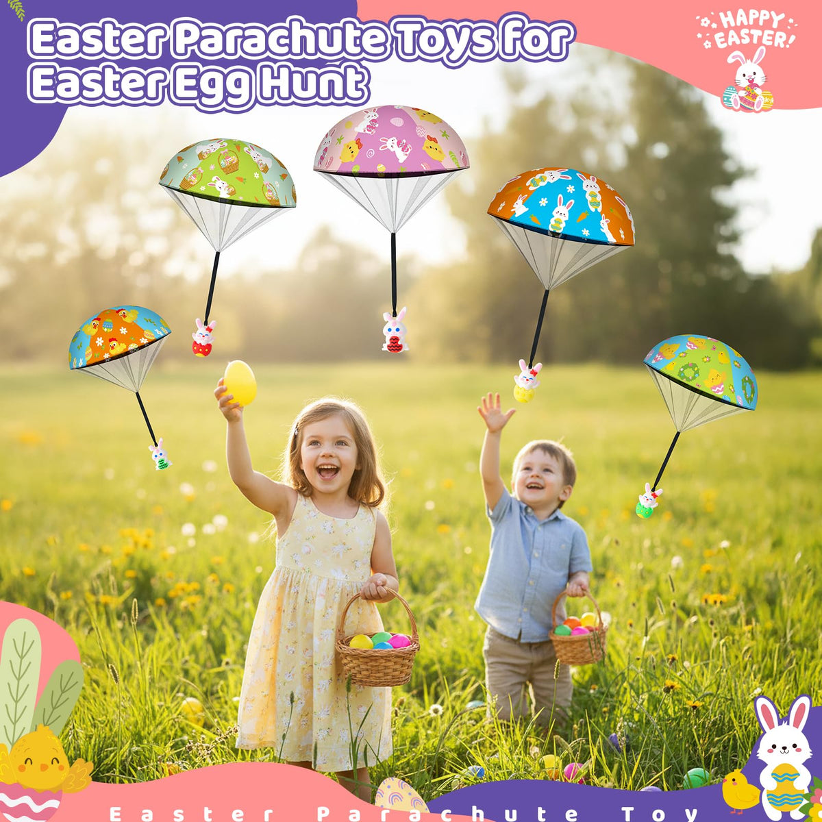 GOSODME Easter parachute egg kid-holding shot emphasizes portable Easter basket filler