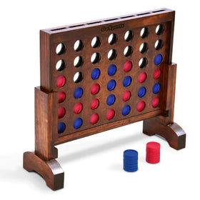 GoSports 4 in a Row dark-wood playfield for timeless tabletop fun.