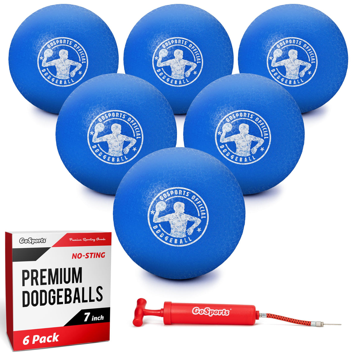 GoSports blue 7-inch dodgeballs with no-sting surface for safer play