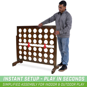 GoSports Giant 4-in-a-Row with dark wood finish enhances indoor and outdoor decor.