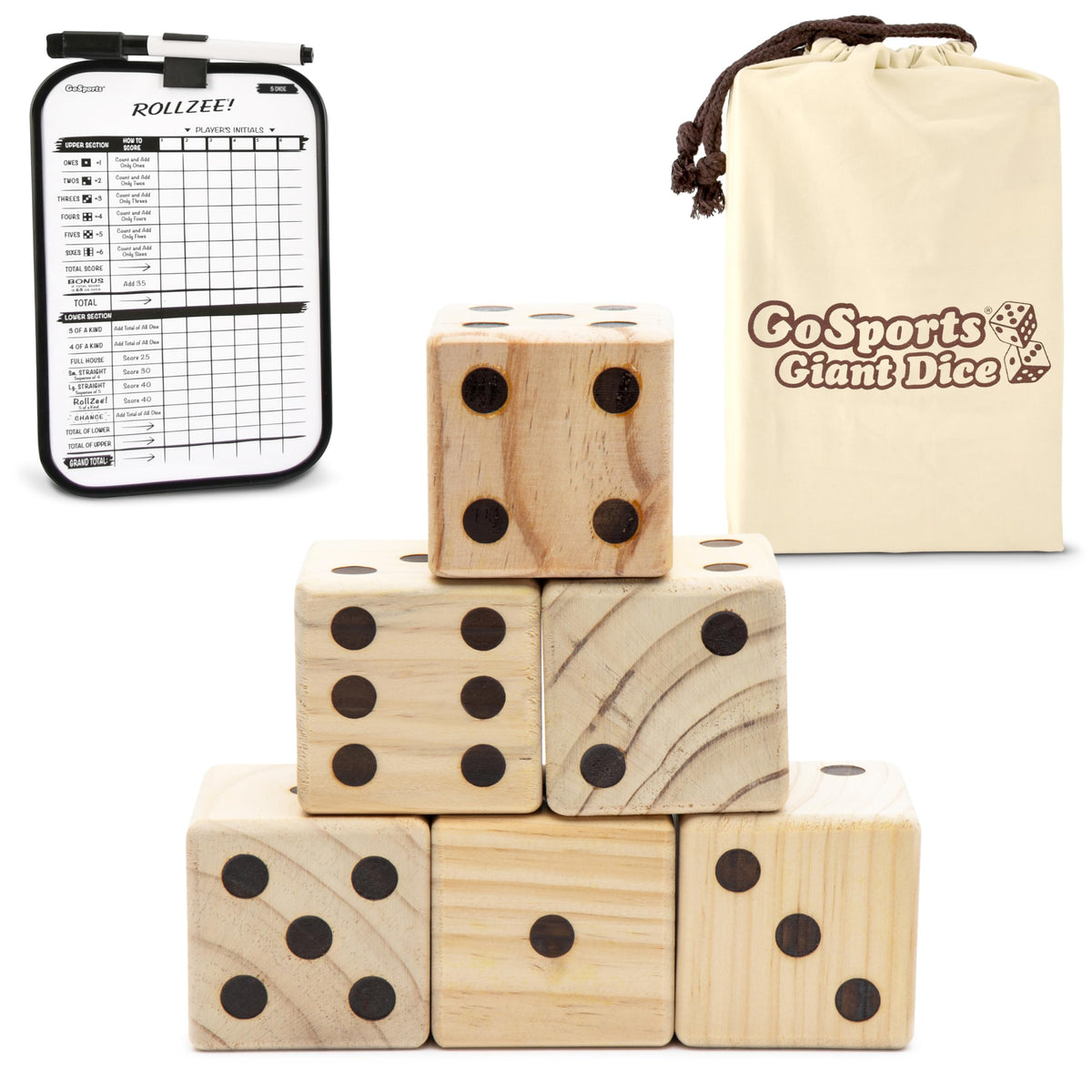 GoSports Giant Dice close-up shows durable heat-engraved numbers for long-lasting play.