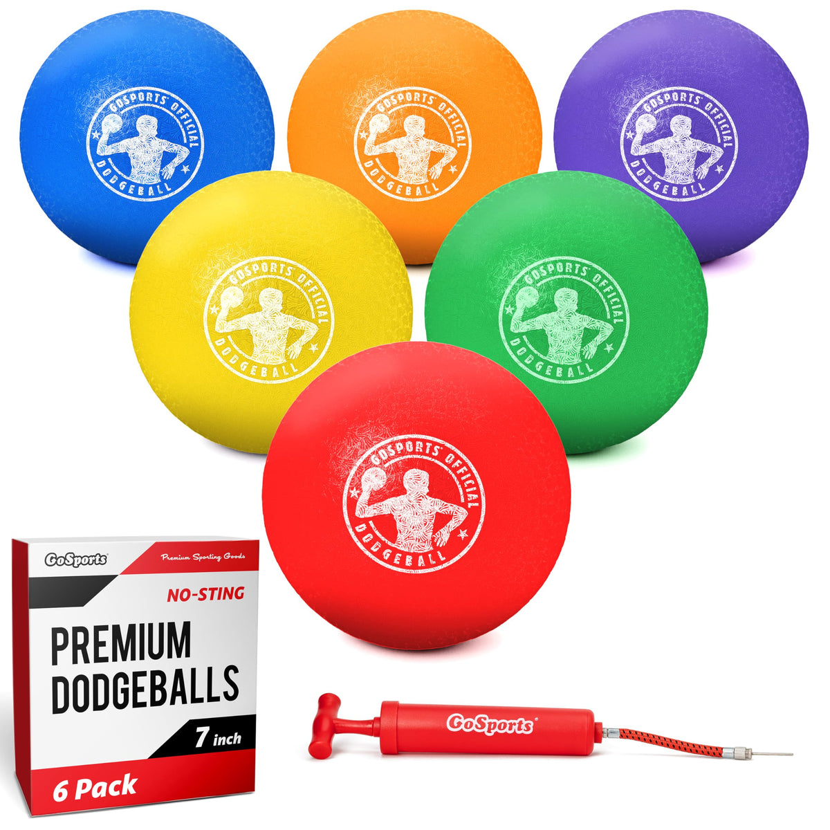 GoSports 7-inch inflatable dodgeball with soft surface for safer play.