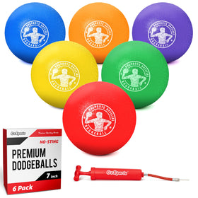 GoSports 7-inch inflatable dodgeball with soft surface for safer play.