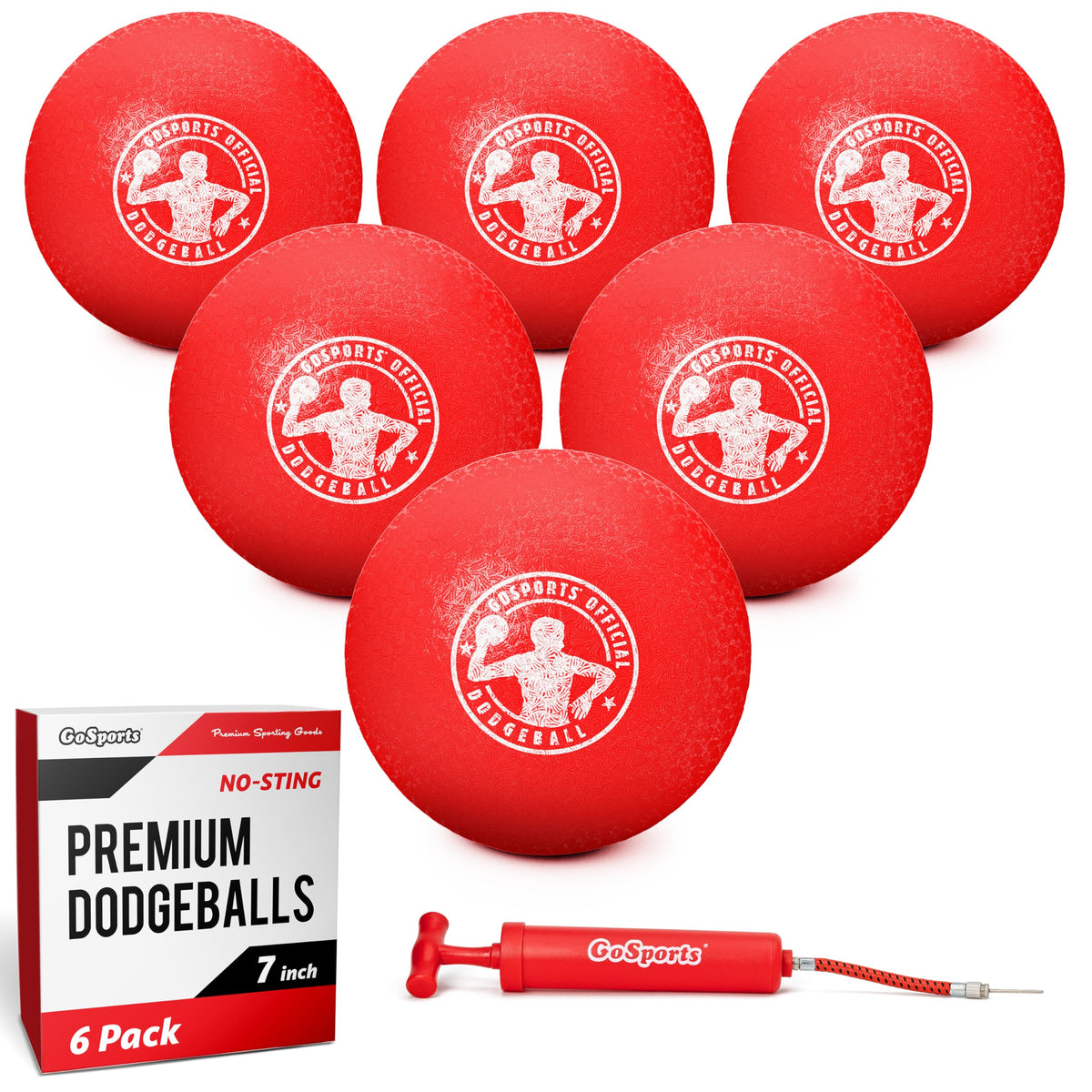 GoSports inflatable dodgeball set with six 7-inch balls for active play.