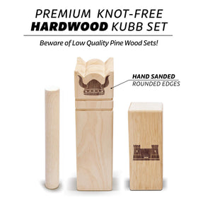 GoSports Kubb Viking Clash blocks close-up showing knot-free hardwood quality