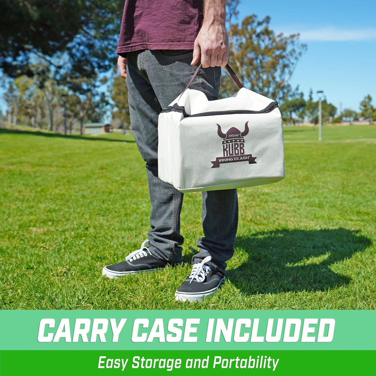 GoSports Kubb Viking Clash carry case for easy transport and storage