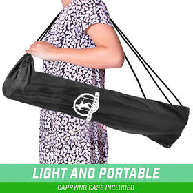 All-weather PVC GoSports Limbo set resists wobble during active games.