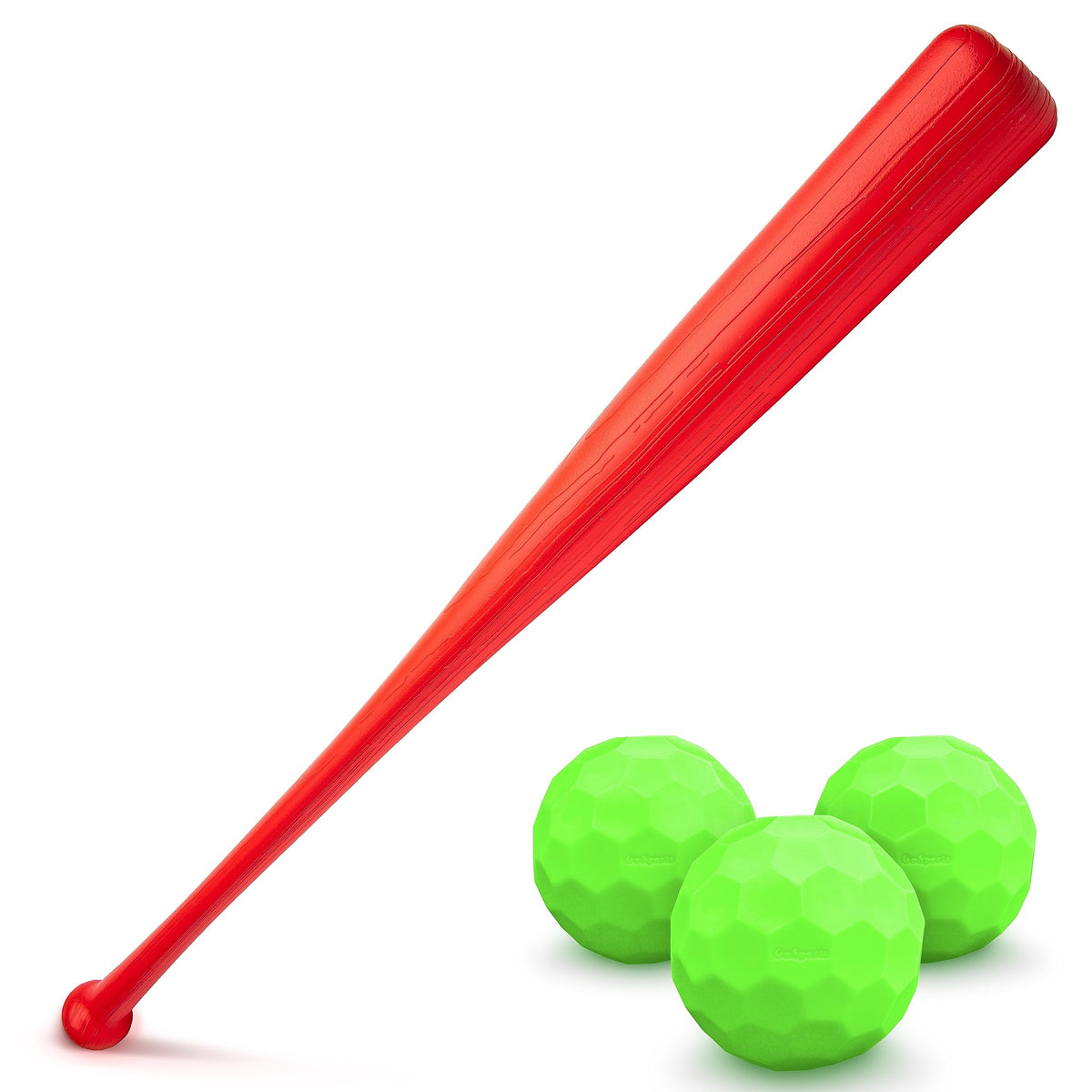 GoSports LotBall backyard baseball set with red bat and neon balls for safe family fun.