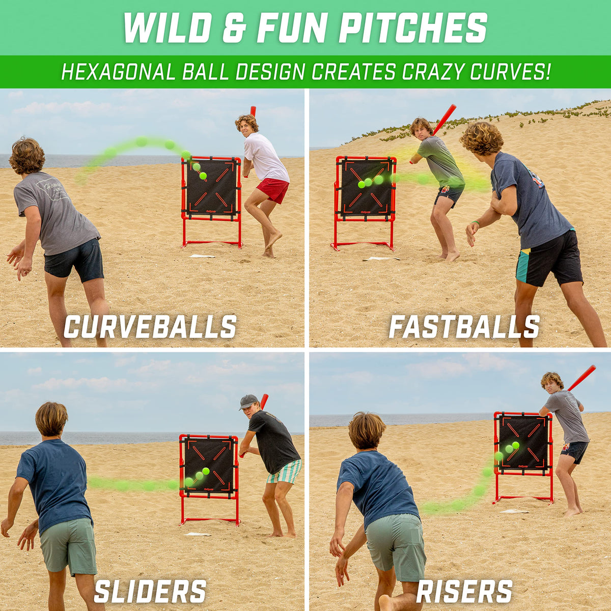 GoSports LotBall red plastic bat designed for lightweight, safe backyard batting sessions.