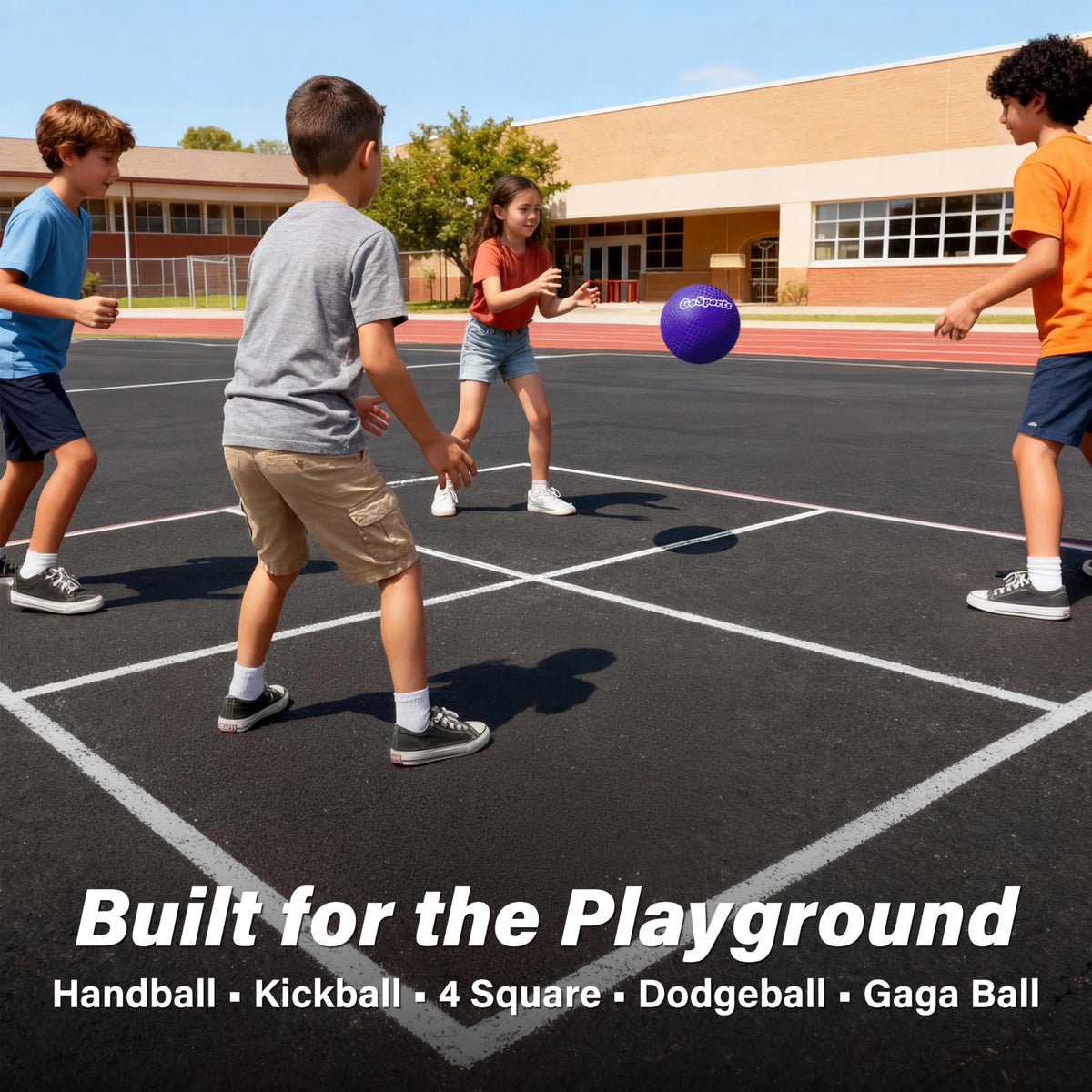 Mesh carry bag holds all six GoSports playground balls for easy transport.