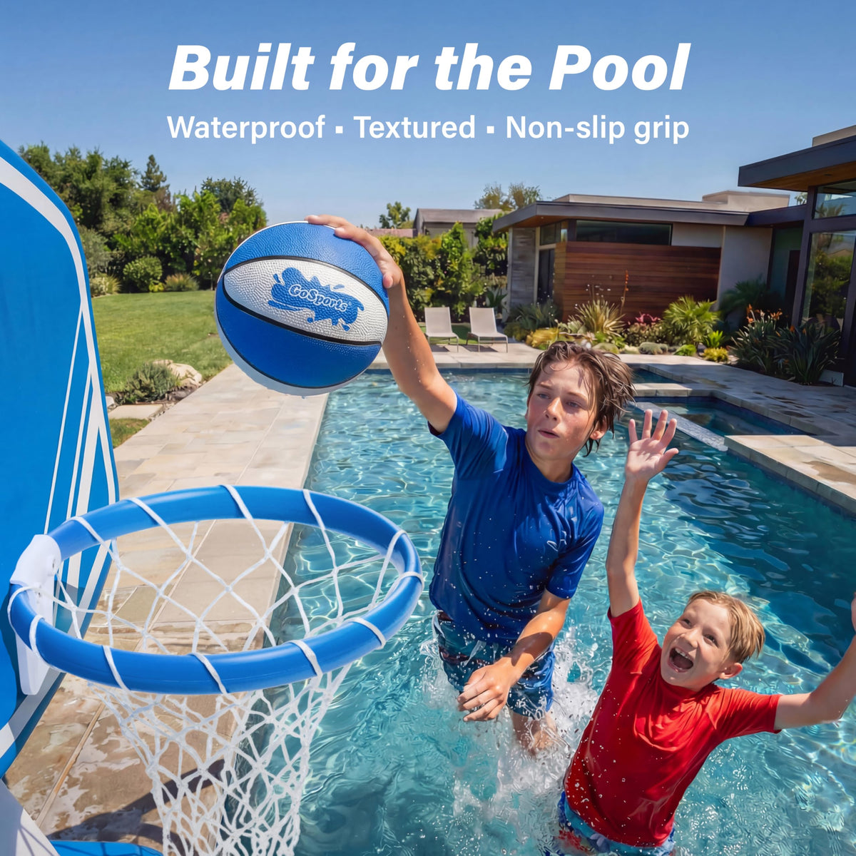 GoSports water basketballs fitting standard 7-inch pool hoops for easy setup