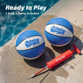 Family enjoying pool day with GoSports water basketballs in the water