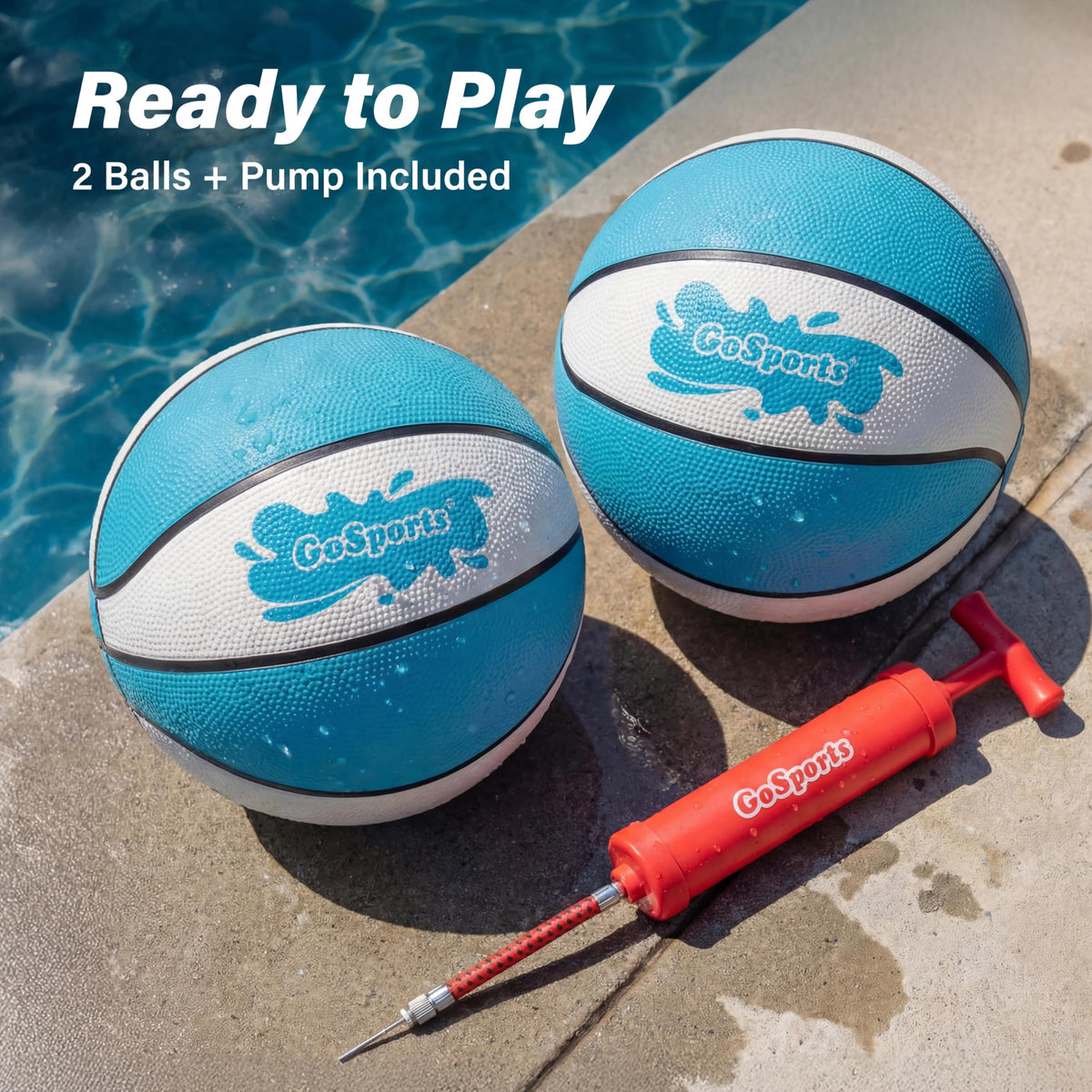 GoSports water basketball fits most standard 9-inch pool hoops for easy setup