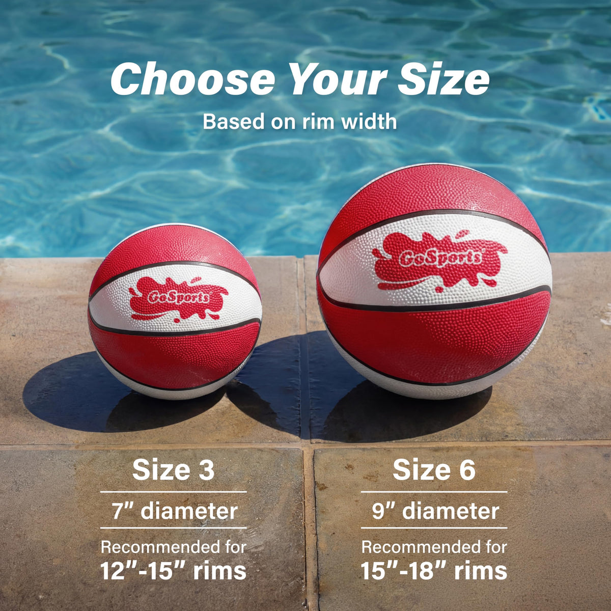 GoSports pool-hoop compatible 7-inch basketball fits standard hoops for easy setup