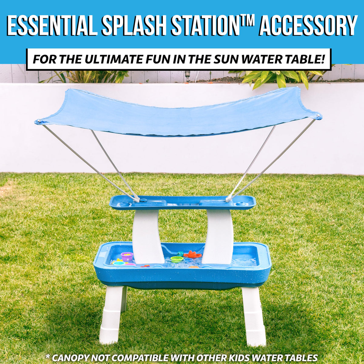 GoSports Shade Canopy over Splash Station providing full-table shade for kids.
