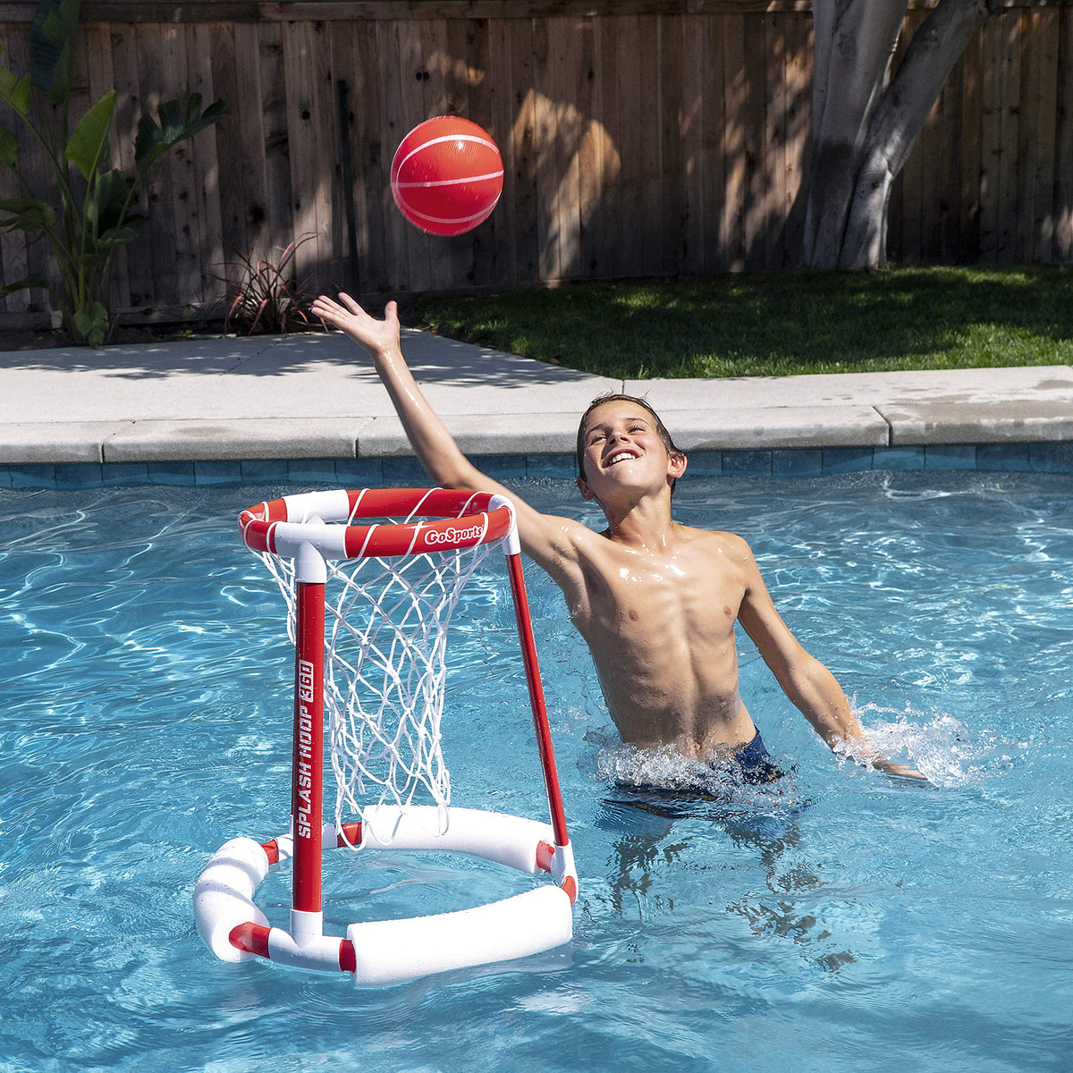 GoSports Splash Hoop 360 durable frame supports energetic pool play.